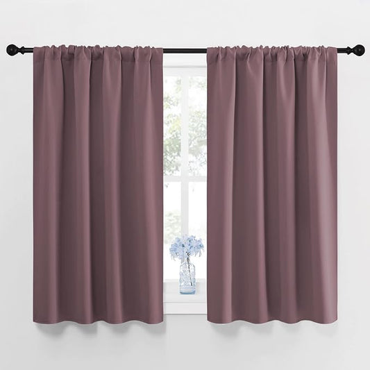 NICETOWN Blackout Curtains for Bedroom, Home Decorations Thermal Insulated Solid Rod Pocket Blackout Drapes for Cafe (Dry Rose, One Pair, 42 x 45-inch)