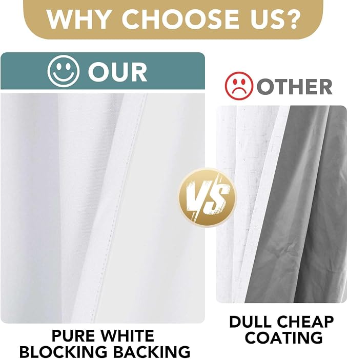 H.VERSAILTEX Primitive Linen Curtains 100% Blackout Curtain Drapes Burlap Curtains with White Thermal Insulated Liner, Grommet Top Curtain Living Room/Bedroom (2 Panels, 42 x 45 Inch, White)