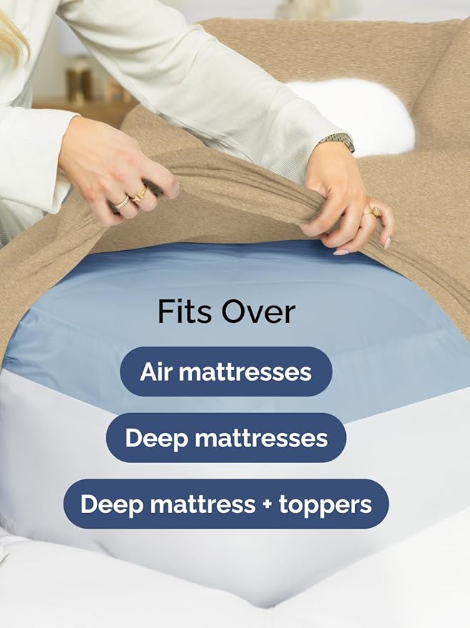 Extra Deep Queen Fitted Sheet - Single Fitted Sheet Only - Heathered Tan | Easily Fits 18 inch to 24 inch Mattress, Soft, Wrinkle Free, Breathable & Comfy, Extra Deep Pockets Hotel Luxury Fitted Sheet
