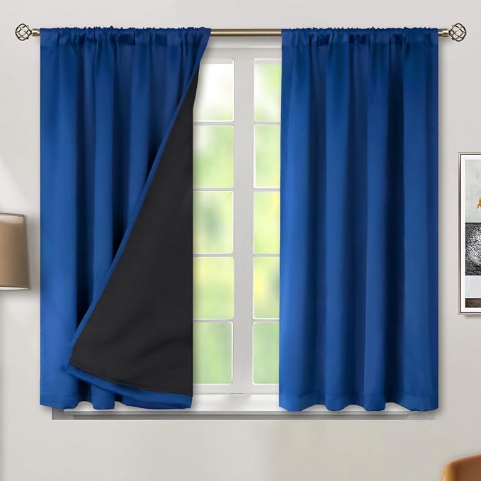 BGment Royal Blue Blackout Curtains for Bedroom 54 Inch Length 2 Panels | Thermal Insulated Soundproof, Full Room Darkening Rod Pocket Curtains for Living Room, 52 x 54 Inch
