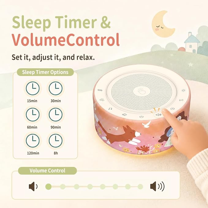 Kipcush White Noise Machine for Baby & Adults, Sleep Sound Machine with 30 Soothing Sounds, 8-Color Night Light, Memory Function, White Noise for Sleeping, Nursery, Office, Travel, Relaxation