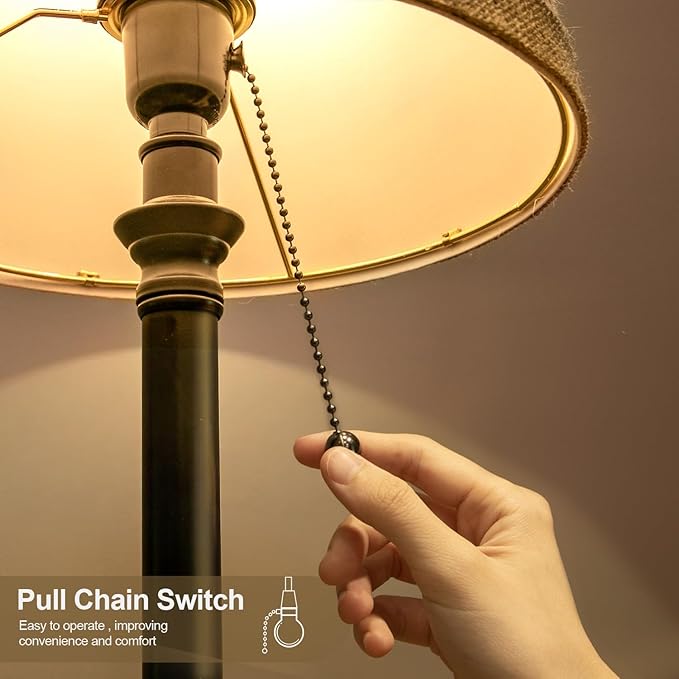 19.5" Small Table Lamp for Bedroom, Rustic Black Lamp, USB A+C | Pull Chain Switch Bedside Table Lamps, Natural Shade, Small Farmhouse Nightstand Lamp for Living Room End Table & Desk Light