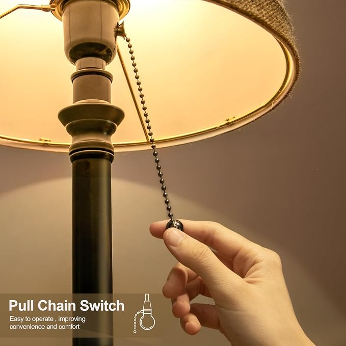 19.5" Small Table Lamps Set of 2 for Living Room Bedroom, USB A+C | Pull Chain Switch Rustic Bedside Table Lamps, Natural Shade, Small Farmhouse Nightstand Lamp for End Table & Desk Light