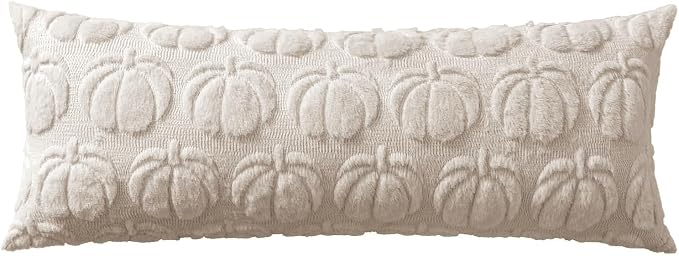 MIULEE Fall Pillow Cover Pumpkin Fall Decor Lumbar 14x36 Beige | Set of 2 Fall Decorations for Home, Plush Faux Fur Farmhouse Accent Pillowcase, Porch Sofa Couch Cushion Bed Livingroom