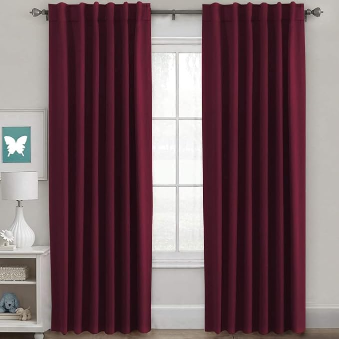 H.VERSAILTEX Christmas Blackout Curtains Thermal Insulated Window Treatment Panels Blackout Drapes for Living Room Back Tab/Rod Pocket Bedroom Draperies, 52 x 96 Inch, Burgundy Red, 2 Panels