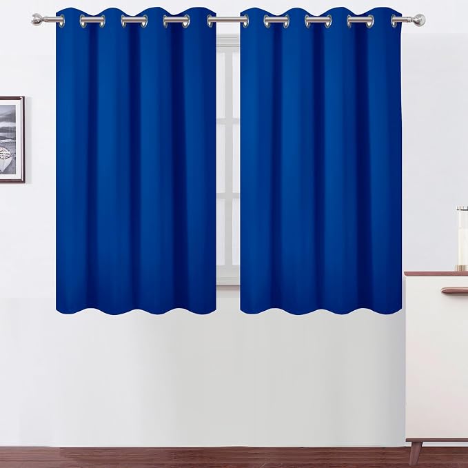 Blackout Curtains 66 x 54 Inch Long Royal Blue Curtains Set of 2 Panels Room Darkening Curtains for Bedroom and Living Room