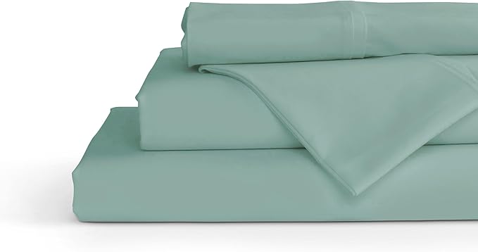 Linen Home 100% Cotton Percale Sheets Full Size, Aqua Blue, Deep Pocket, 4 Pieces Set - 1 Flat, 1 Deep Pocket Fitted Sheet and 2 Pillowcases, Crisp Cool and Strong Bed Linen