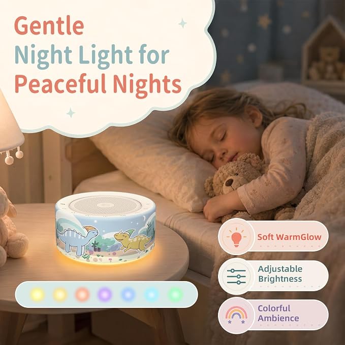 Kipcush White Noise Machine for Baby & Adults, Sleep Sound Machine with 30 Soothing Sounds, 8-Color Night Light, Memory Function, White Noise for Sleeping, Nursery, Office, Travel, Relaxation