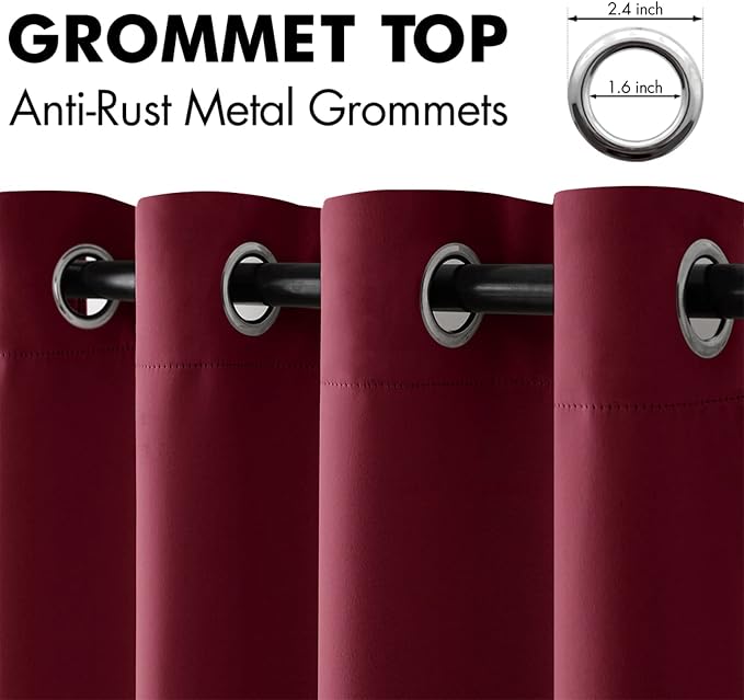 MIULEE Wine Red Blackout Bedroom Curtains Drapes 84 Inch Long 52"x84" | Grommet Top, Room Darkening Window Drapes, Privacy Protection, Thermal Insulated, Heat Blocking, Light Blocking
