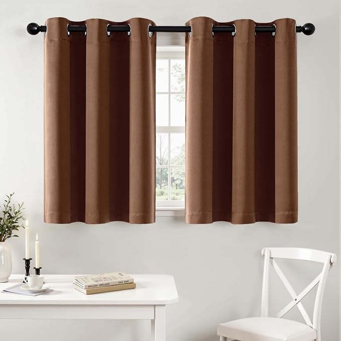 MIULEE Blackout Curtains for Bedroom 2 Panels 40 x 36 Inch Long Mocha Brown | Thermal Insulated, Living Room Darkening Grommet Drapes, Noise Reducing, Light Blocking Window Treatments