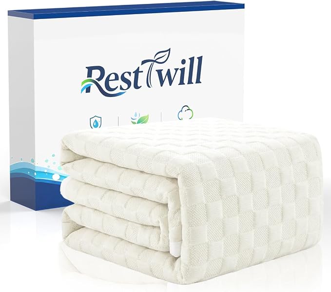 Waterproof Mattress Protector Full, Organic Cotton, White | Organic Cotton 250GSM 3D Waffle, Noiseless TPU Waterproof, Deep Pocket 8-18" Fit, OCS & OEKO-TEX Certified, Washable