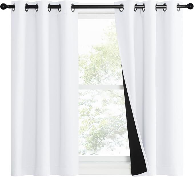 NICETOWN Pure White Blackout Curtains for Kitchen 37" w x 50" L 2 Panels | 100% Blackout Lined 2 Thick Layers Thermal Insulated Drapes for Small Window, Light Blocking Room Darkening Home Decor