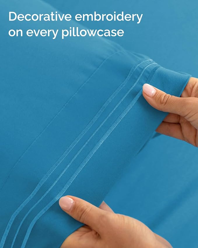 Full XL Sheets - 4 Piece Full XL Sheet Set - Cool & Breathable - Denim Blue | Hotel Luxury Bedding for Women & Men with Deep Pockets, Ultra-Soft, Comfy, Easy-Fit, Wrinkle Free & Fade Resistant, Oeko-Tex