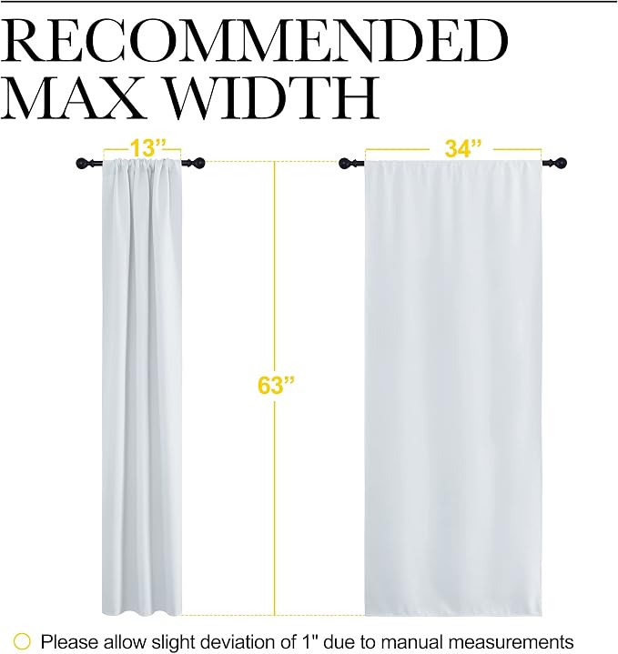 NICETOWN Greyish White Window Curtain Panels - Thermal Insulated Rod Pocket Room Darkening Curtain Sets for Bedroom (2 Panels, 34 by 63)