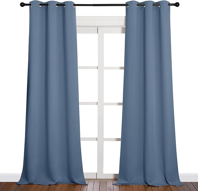 NICETOWN Living Room Blackout Curtains, 1 Pair, 42 x 90-inch, Stone Blue | 90 inches Long, Thermal Insulated Noise Reducing Curtains for Unicorn Theme Kids Room