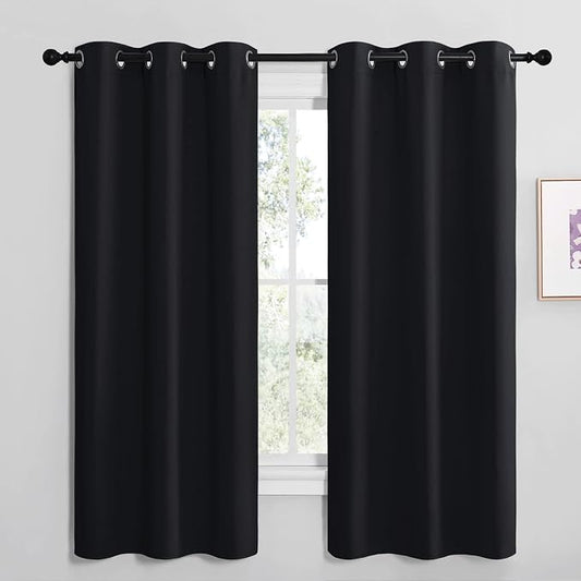 NICETOWN Black Blackout Curtains for Bathroom 42" Wide x 68" Long 2 Panels | Black Solid Thermal Insulated Grommet Blackout Drapes Drapery Panels for Window Noise Reducing Room Darkening Treatment Decor