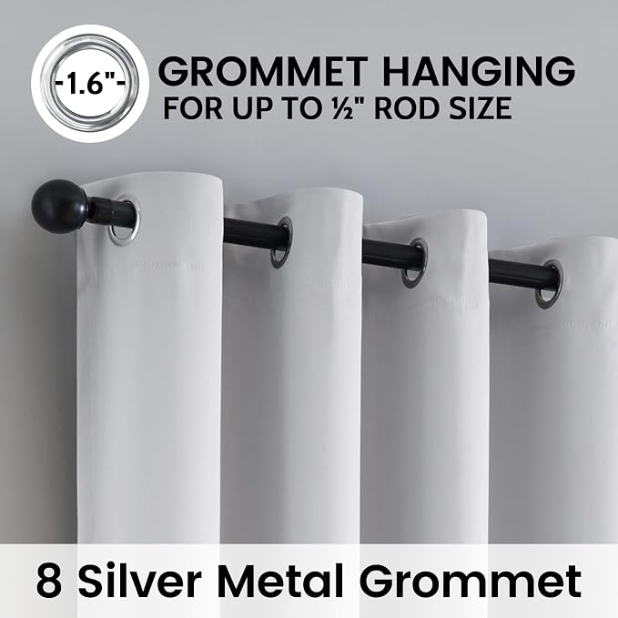SimpleHome White 100% Blackout Curtains Room Darkening Living Room 72 Inch | Curtains for Bedroom,Thermal Insulated Grommet Window Drapes,Curtains for Living Room with Black Back,52 x 72 Inch,2 Panels
