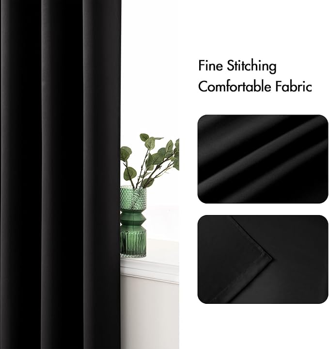 MIULEE Black Blackout Bedroom Curtains Drapes 84 Inch Long 52"x84" | Grommet Top, Room Darkening Window Drapes, Privacy Protection, Thermal Insulated, Heat Blocking, Light Blocking