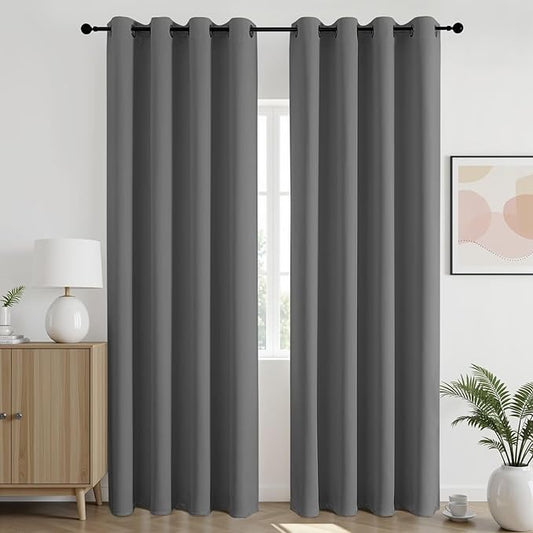 Joydeco Blackout Curtains 84 Inch Length 2 Panels Set, Thermal Insulated Long Curtains& Drapes 2 Burg, Room Darkening Grommet Drapes for Bedroom Living Room Window (Light Grey, W52 x L84 Inch)
