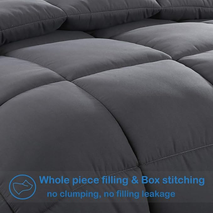 EASELAND King Size Down Alternative Comforter, Dark Grey, 90x102 Inches | Quilted Duvet Insert for All Seasons, Soft Lightweight Bedding with Corner Tabs, Breathable Machine Washable Hotel Quality