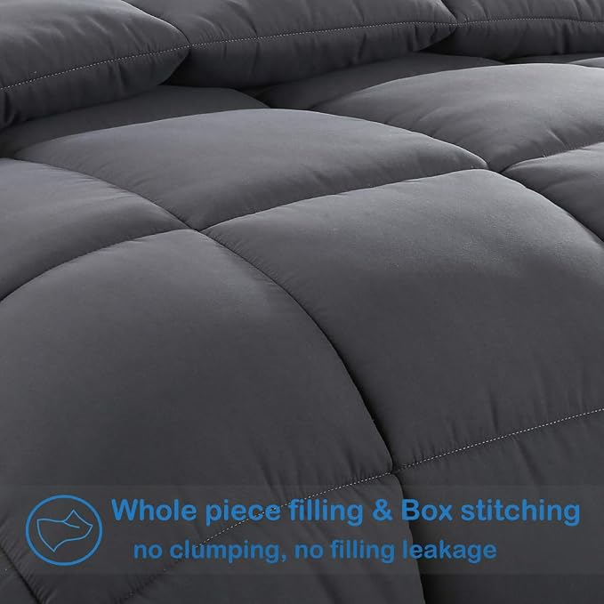EASELAND Oversized King Down Alternative Comforter, Dark Grey, 98x116 | Quilted Duvet Insert for All Seasons, Soft Lightweight Bedding with Corner Tabs, Breathable Machine Washable Hotel Quality