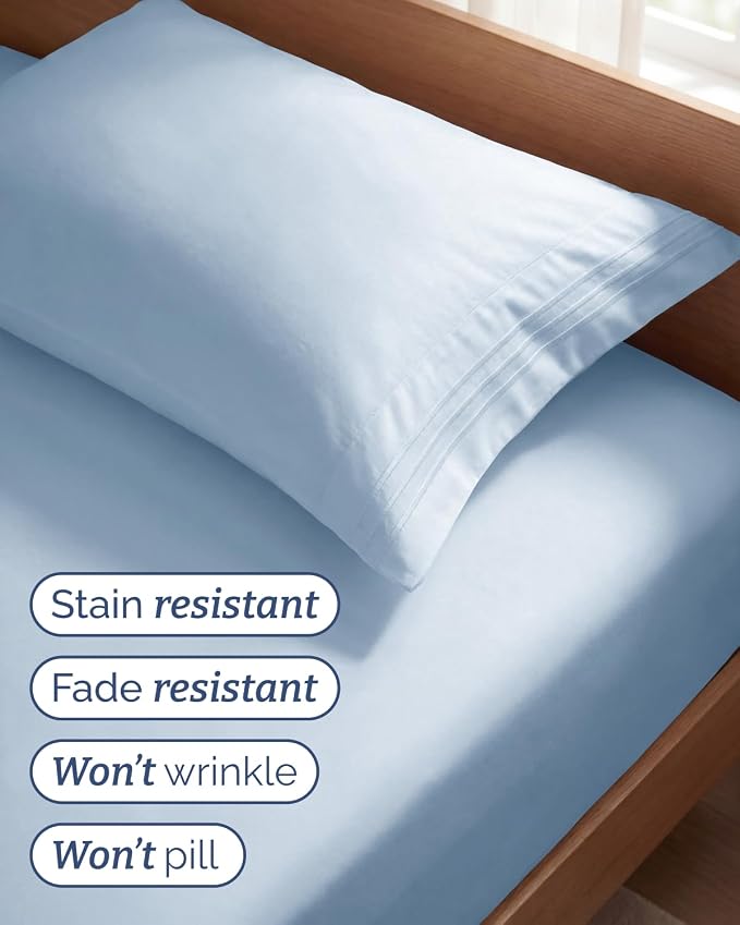 Twin Size 3 Piece Sheet Set - Comfy Breathable & Cooling Sheets - Sky Blue | Hotel Luxury Bed Sheets for Women & Men, Deep Pockets, Easy-Fit, Extra Soft and Wrinkle Free Sheets, Oeko-Tex Bed Sheet Set
