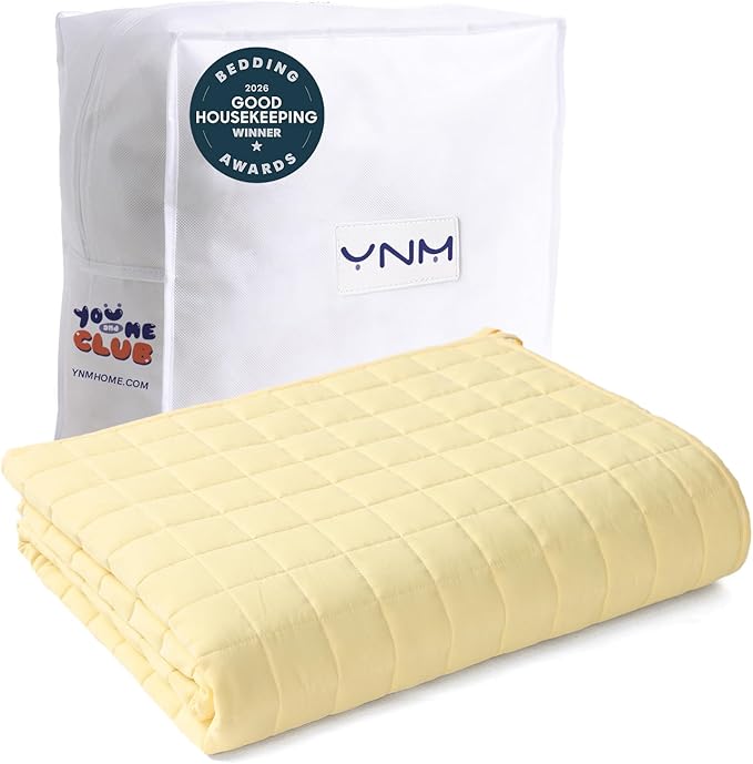 YnM 15lbs Weighted Blanket for Adults, Heavy Bed Throw Blanket with Cooling Glass Beads for All Season Use, Ideal for ~110lbs (48x72 Inches, Twin/Full, Pastel Yellow)