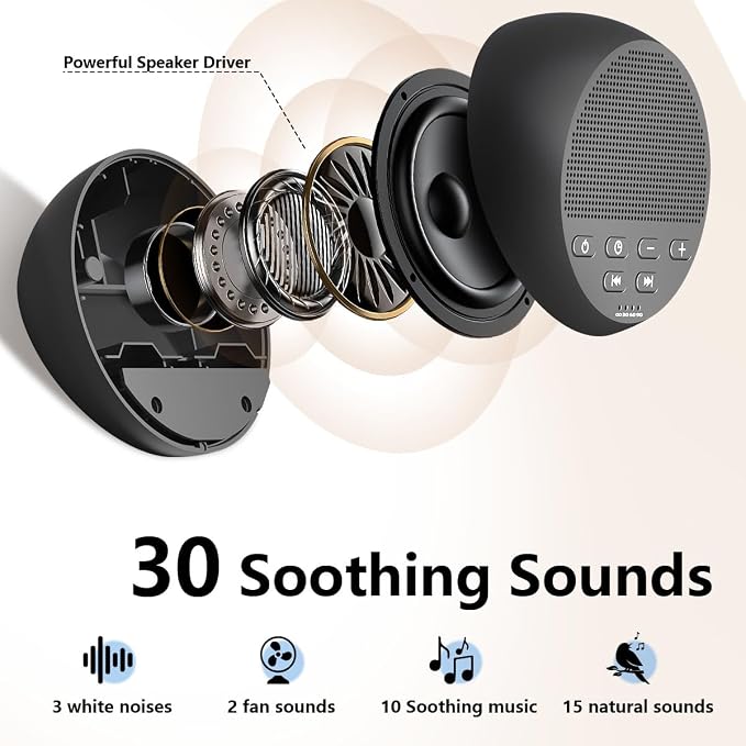 Portable Sound Machine White Noise Machine Nonstop 30 Soothing Sounds for Baby Kids Adults Pink Noise Sleep Machine 36-Level Vol Auto-Off Timer Memory Function for Home Travel Office