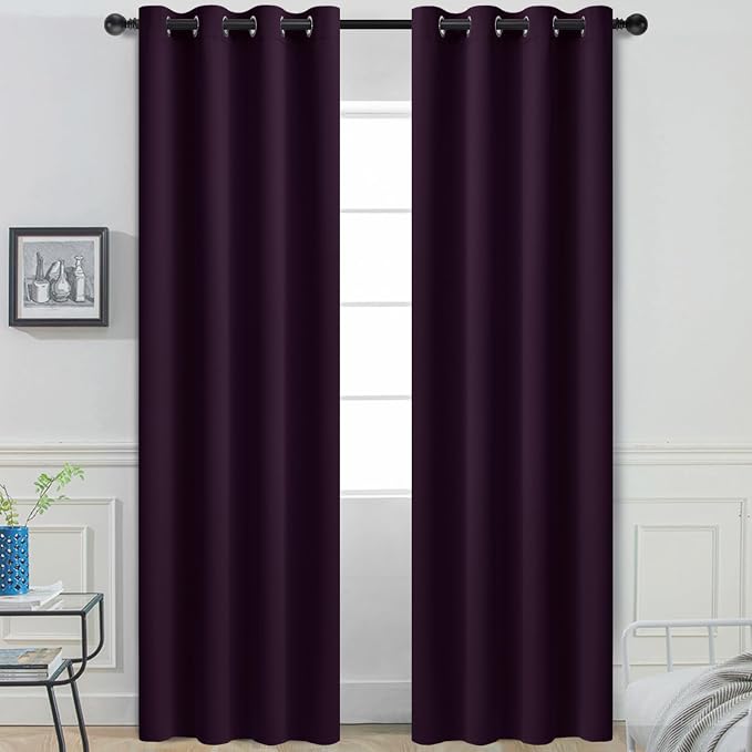 Yakamok Room Darkening Curtains 52x84 inch Length Dark Purple-Living Room | 2 panels,grommet blackout window treatment,thermal insulated,light blocking drapes,privacy protection,bedroom dining room