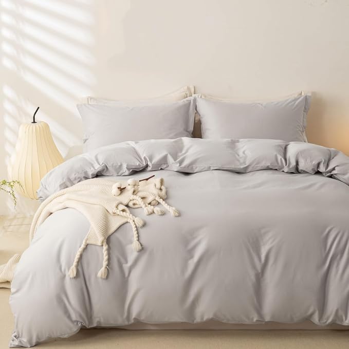 OAITE Duvet Cover Set 100% Washed Cotton Solid 3pcs | Soft,Durable,Long-staple Cotton,Hidden Zipper with 8 Interior Corner Ties,2 Pillowcases
