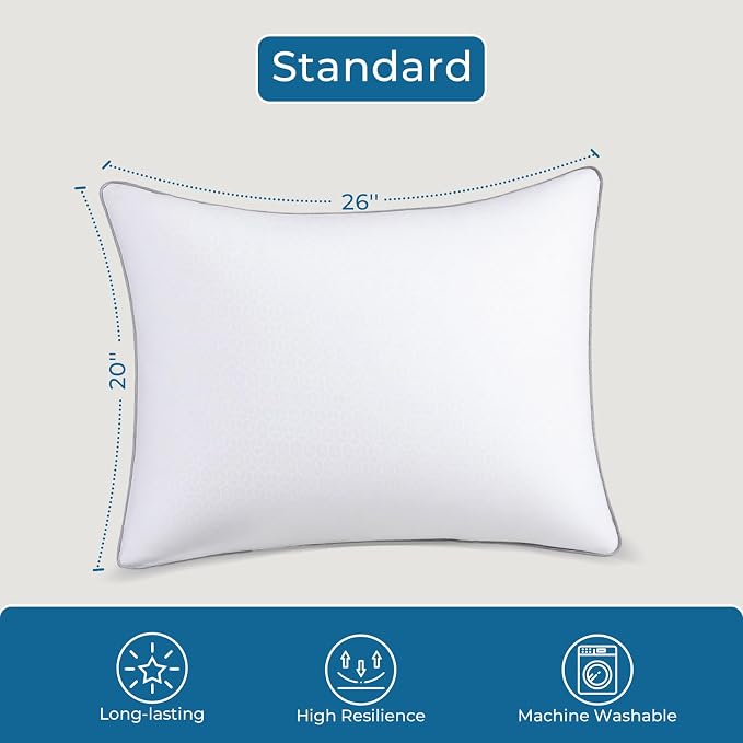 Sasttie Firm Standard Pillows Set of 6, Full Size Bed Pillows for Side, Back, and Stomach Sleepers - Oeko-Tex Certified Supportive Down Alternative Plump Filling - Hotel Quality and Machine Washable