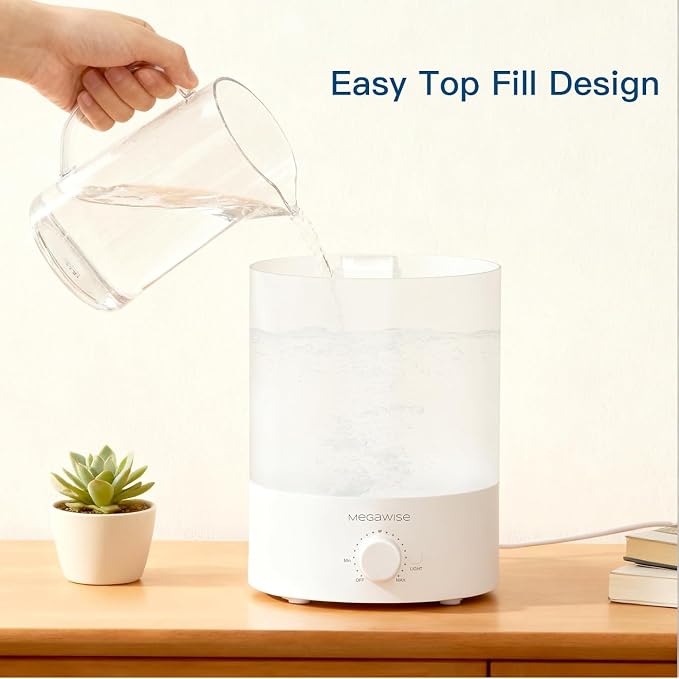 MEGAWISE 3.5L Cool Mist Humidifier – Ultra-Quiet Ultrasonic Vaporizer with Top-Fill Design, Essential Oil Diffuser, 7-Color Night Light & Auto Shut-Off