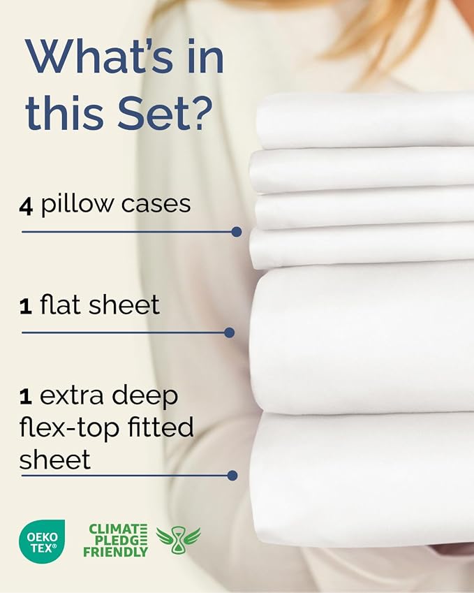 Extra Deep Flex Top Split Head King Sheet Set - 6 Piece Breathable and Cooling Sheets - Hotel Luxury Bedding for Women, Men, Kids & Teens - Easy Secure Fit - Extra Deep Pockets - Antique White