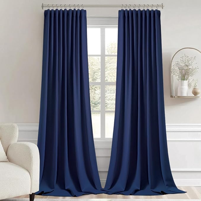 MIULEE Navy Blue Back Tab Blackout Curtains 52x96 Inch Long 2 Panels Set | Rod Pocket Pinch Pleated, Thermal Insulated, Bedroom Living Room Darkening Drapes, Light Blocking Floor to Ceiling Curtains