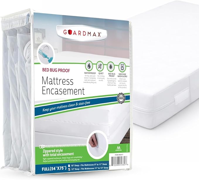 Guardmax Full Mattress Protector Zippered, Bed Bug Mattress Cover | Waterproof, Dust Mite Proof, 6-Sided, Soft Jersey Knit, OEKO-TEX Certified, Machine Washable, Full - 54 x 75, up to 16" Deep