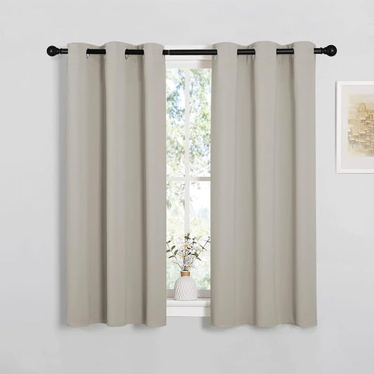 NICETOWN Natural Room Darkening Curtains for Cafe 34" w x 45" L 2 Panels | Thermal Insulated Grommet Draperies Drapes for Bedroom Living Room Kitchen Window, Light Blocking Noise Reducing Home Decor