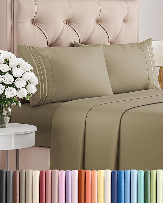 King Size 4 Piece Sheet Set - Comfy Breathable & Cooling Sheets - Khaki | Hotel Luxury Bed Sheets for Women & Men, Deep Pockets, Easy-Fit, Extra Soft and Wrinkle Free Sheets, Oeko-Tex Bed Sheet Set