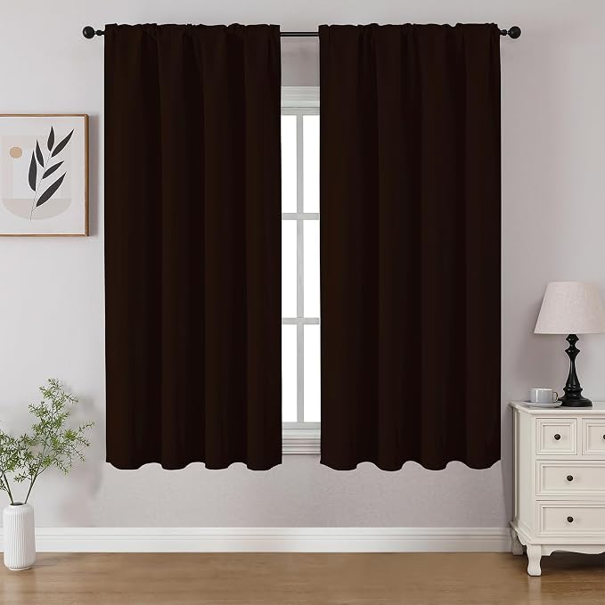 CUCRAF Blackout Curtains 45 inch Length 2 Panels Set, Rod Pocket Room Darkening Drapes for Bedroom Living Room, Insulated Thermal Light Blocking Window Curtain (W52 x L45 Inch, Chocolate)