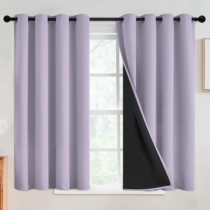 SimpleHome Lilac 100% Blackout Curtains Room Darkening Living Room 45 Inch | Curtains for Bedroom,Thermal Insulated Grommet Window Drapes,Curtains for Living Room with Black Back,52 x 45 Inch,2 Panels