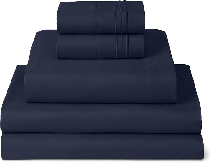 Mellanni Iconic 5-Piece, Ultra Soft Sheet Set (Split King, Navy Blue) | 10M+ Sleepers. Lab-tested: Sleeps Cool, Stays Bright, Strong, Smooth. Good Housekeeping Best Bedding, 7 yrs running.