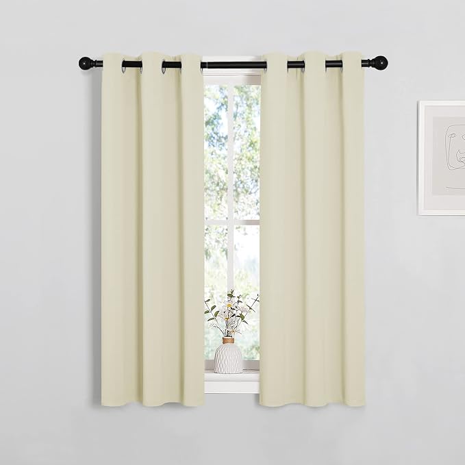 NICETOWN Room Darkening Short Curtain Panels for Small Window, Beige, 2 Panels, W29 x L40 -Inch, Thermal Insulated Grommet Room Darkening Draperies/Drapes for Window | Thermal Insulated Grommet Draperies Drapes for Cafe Kitchen Small Window Treatment, ...