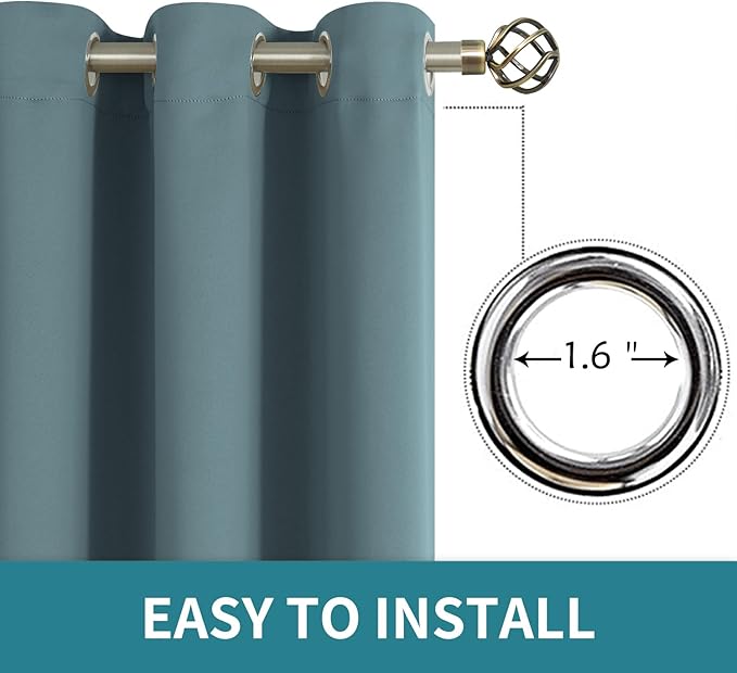 BGment Stone Blue Blackout Curtains for Living Room 84 Inch Long - 2 Panels | Grommet Top, Black Out, Room Darkening, Sunblock, Thermal Insulated, Window Drapes for Bedroom, 42x84 Inch