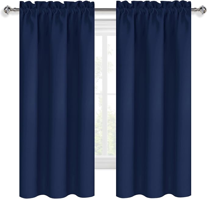 DWCN Blackout Curtains for Bedroom 38 x 45 Inch Long Navy Blue 2 Panels | Room Darkening, Thermal Insulated, Light Blocking, Rod Pocket Drapes, Noise Reducing Window Treatments