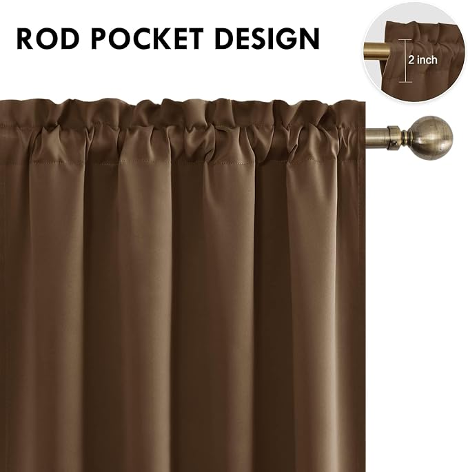 DWCN Wide Blackout Curtains for Bedroom Living Room 70 x 72 Inch Long Brown | Room Darkening, Thermal Insulated, Light Blocking, Rod Pocket Drapes, Noise Reducing Window Treatments