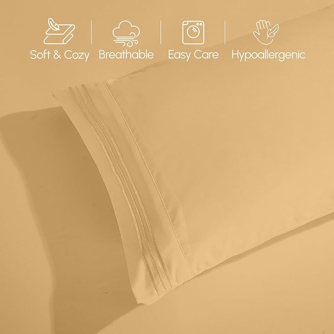 Elegant Comfort Luxury 1500 Premium Hotel Quality Microfiber 4-Piece Sheet Set - Wrinkle Resistant, All Around Elastic Fitted Sheet, Deep Pocket up to 16", RV Short Queen, Gold