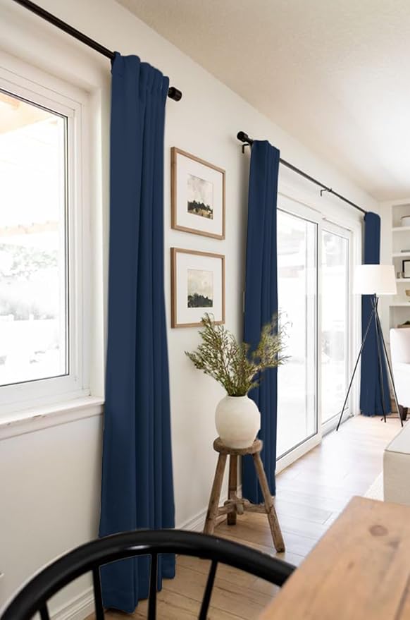 Faux Linen Total Blackout Curtains for Bedroom 108 Inch Long Midnight Blue | 100% Blackout Shield, Back Tab/Rod Pocket Living Room Drapes, Thermal Insulated Blackout Curtains 2 Panels Set, 50"W x 108"L