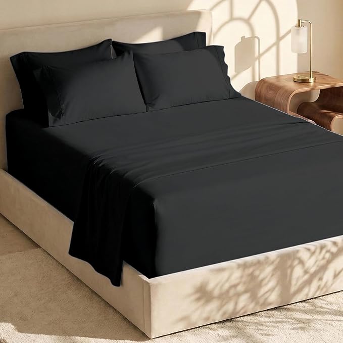 Hearth & Harbor Extra Deep Pocket Sheets - Fits Mattress 18-24 Inches Deep - Extra Deep Pocket Twin XL Sheets Sets - 4 Piece Twin XL Size - Black