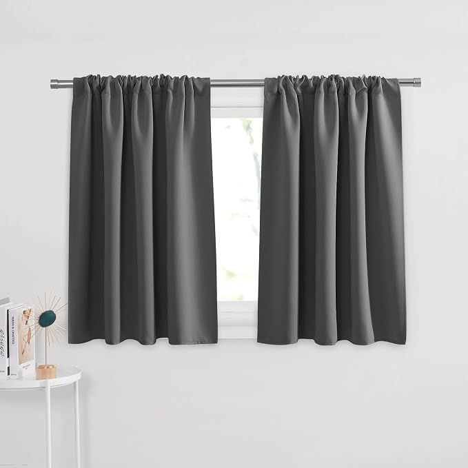 PONY DANCE Grey Short Window Curtains for Kitchen 30 inch Long, 2 Panels Set Half Window Drapes for Bedroom Basement, Blackout Small Curtains for Travel Trailers, Width 29 x Length 30 inches