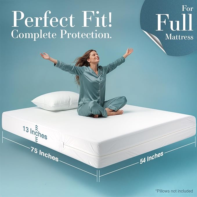 Bulk 10-Pack Hotel Full Size Mattress Encasement 100% Waterproof | Commercial Zippered Mattress Protector, 6-Sided, 13" Deep, Designed for Resorts and Motels, Bed Bug & Dust Mite Resistant