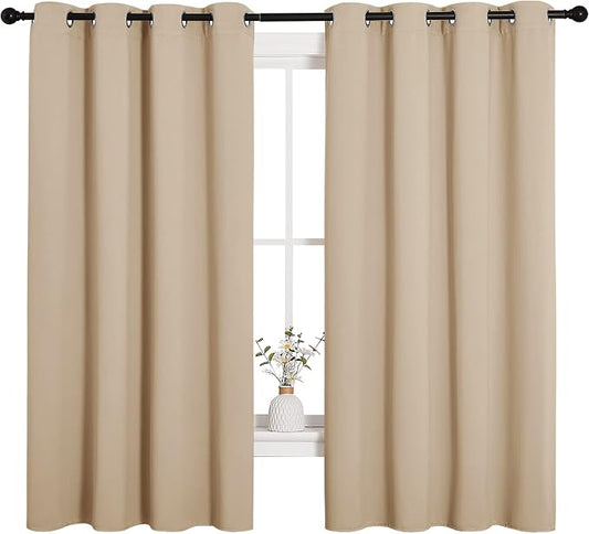 NICETOWN Biscotti Beige Blackout Curtains for Cafe 55" w x 68" L 2 Panels | Thermal Insulated Grommet Draperies Drapes for Bedroom Kitchen Window, Room Darkening Light Blocking Noise Reducing Decor
